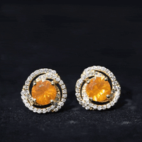 Rosec Jewels real fire opal and diamond big stud earrings with sparkling gemstones on silver settings.