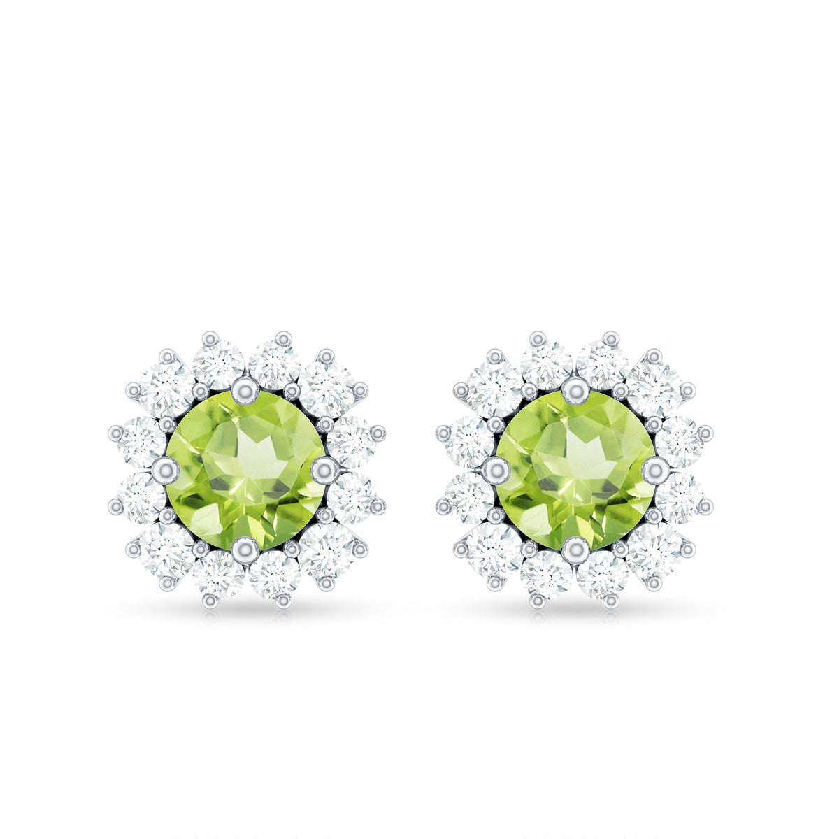 Natural 1 Carat Peridot Earrings with Diamond Halo for Women