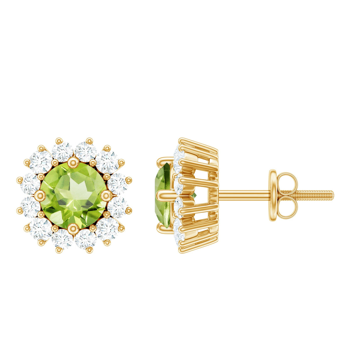 Natural 1 Carat Peridot Earrings with Diamond Halo for Women