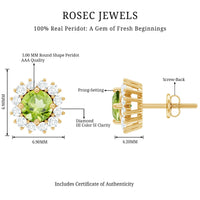 Natural 1 Carat Peridot Earrings with Diamond Halo for Women