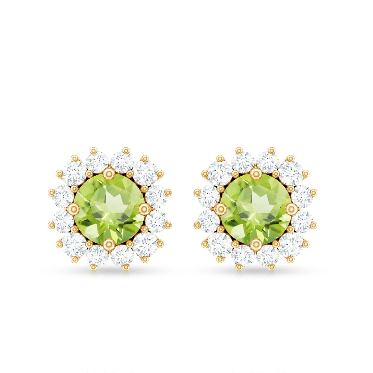 Natural 1 Carat Peridot Earrings with Diamond Halo for Women