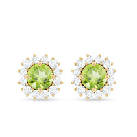 Natural 1 Carat Peridot Earrings with Diamond Halo for Women