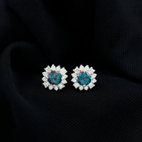 Real London Blue Topaz and Diamond Halo Stud Earrings