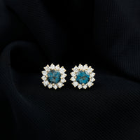 Real London Blue Topaz and Diamond Halo Stud Earrings