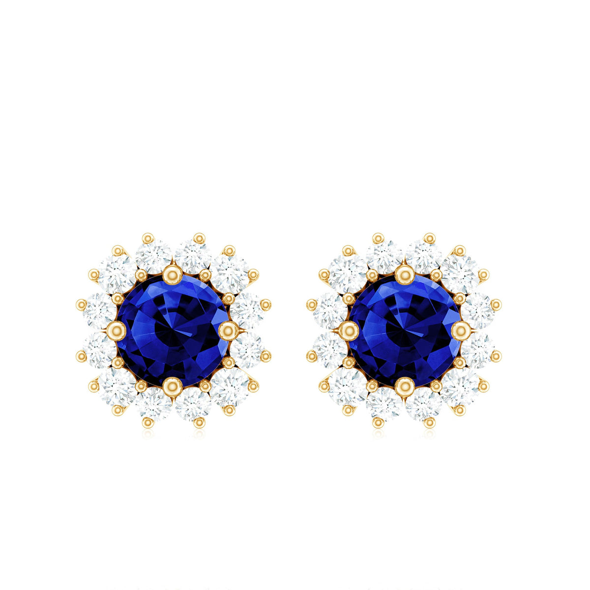 Brilliant Cut Lab Created Blue Sapphire Stud Earrings with Diamond Halo