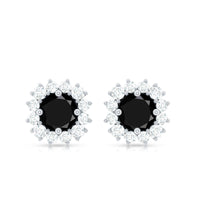 Natural Black Spinel Diamond Stud Earrings with Screw Back