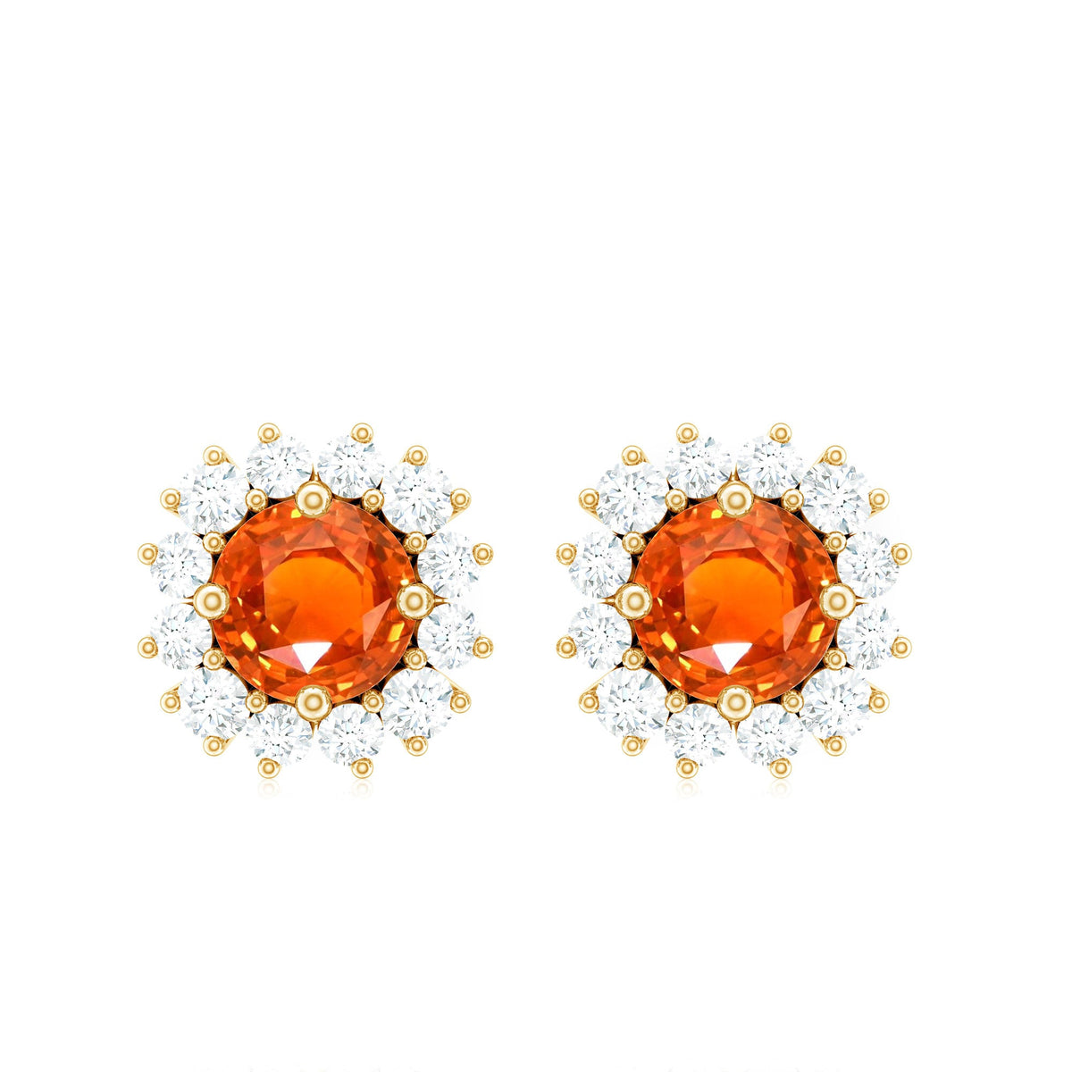 Natural Fire Opal Stud Earrings with Diamond Halo
