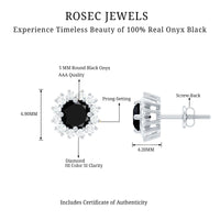 Certified Natural Black Onyx Stud Earrings with Diamond Halo
