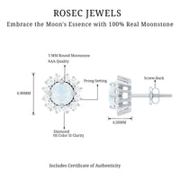 Genuine 0.7 Carat Moonstone Stud Earrings with Diamond Halo