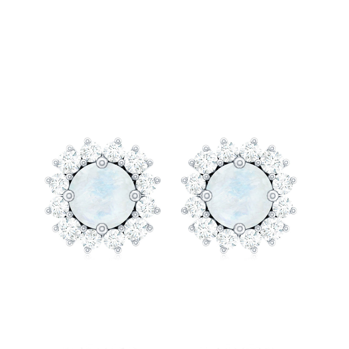 Genuine 0.7 Carat Moonstone Stud Earrings with Diamond Halo