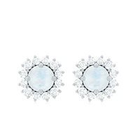 Genuine 0.7 Carat Moonstone Stud Earrings with Diamond Halo
