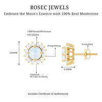 Genuine 0.7 Carat Moonstone Stud Earrings with Diamond Halo