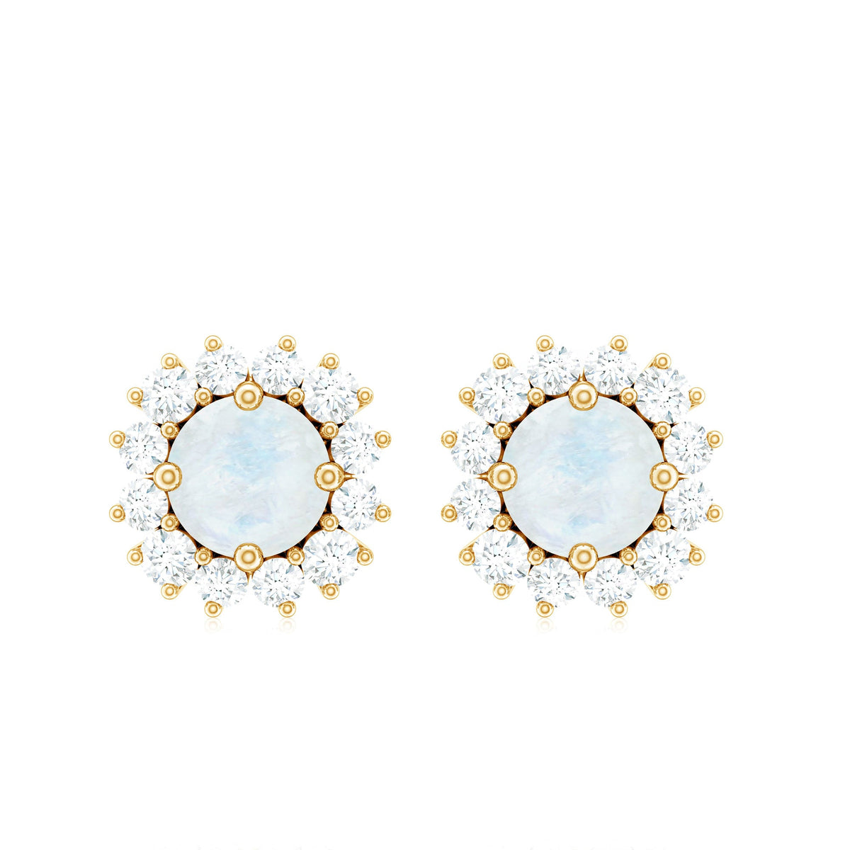 Genuine 0.7 Carat Moonstone Stud Earrings with Diamond Halo