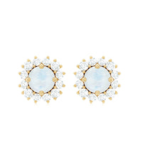 Genuine 0.7 Carat Moonstone Stud Earrings with Diamond Halo