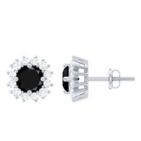 Round Lab Created Black and White Diamond Halo Stud Earrings