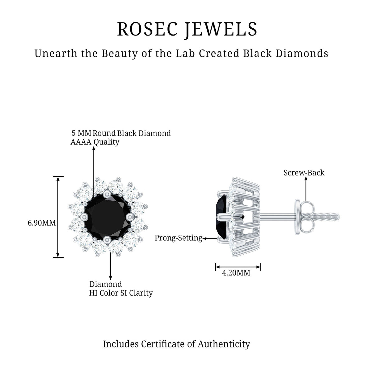 Round Lab Created Black and White Diamond Halo Stud Earrings