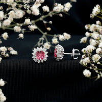 Genuine Pink Tourmaline and Diamond Halo Stud Earrings
