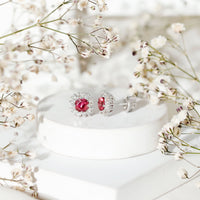 Genuine Pink Tourmaline and Diamond Halo Stud Earrings