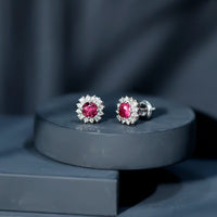 Genuine Pink Tourmaline and Diamond Halo Stud Earrings