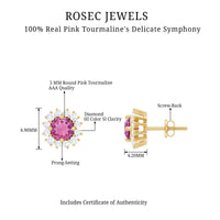 Genuine Pink Tourmaline and Diamond Halo Stud Earrings