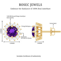 Classic Amethyst Stud Earrings with Diamond Halo