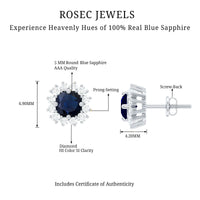 Genuine Blue Sapphire Diamond Earrings with Screw Back