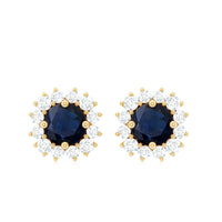 Genuine Blue Sapphire Diamond Earrings with Screw Back