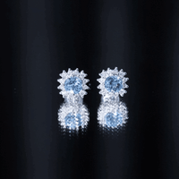 Certified Aquamarine and Diamond Halo Stud Earrings
