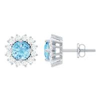 Certified Aquamarine and Diamond Halo Stud Earrings