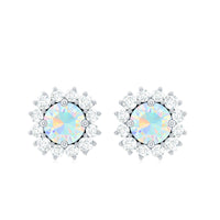 1 CT Ethiopian Opal and Diamond Halo Stud Earrings
