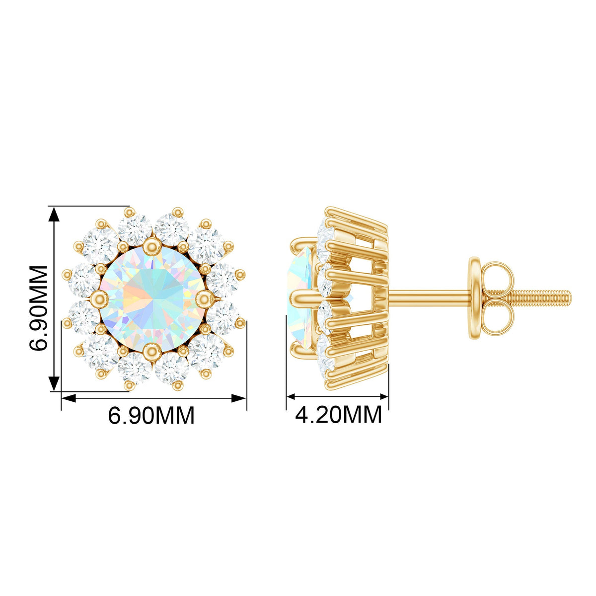 1 CT Ethiopian Opal and Diamond Halo Stud Earrings