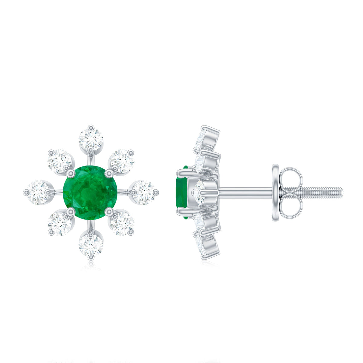 Natural Emerald Diamond Flower Earrings with Certificate