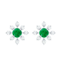 Natural Emerald Diamond Flower Earrings with Certificate