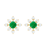 Natural Emerald Diamond Flower Earrings with Certificate