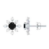 Certified Real Black Onyx Diamond Snowflake Earrings for Christmas