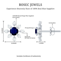 Real Blue Sapphire Snowflake Earrings with Diamond