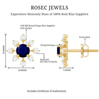 Real Blue Sapphire Snowflake Earrings with Diamond