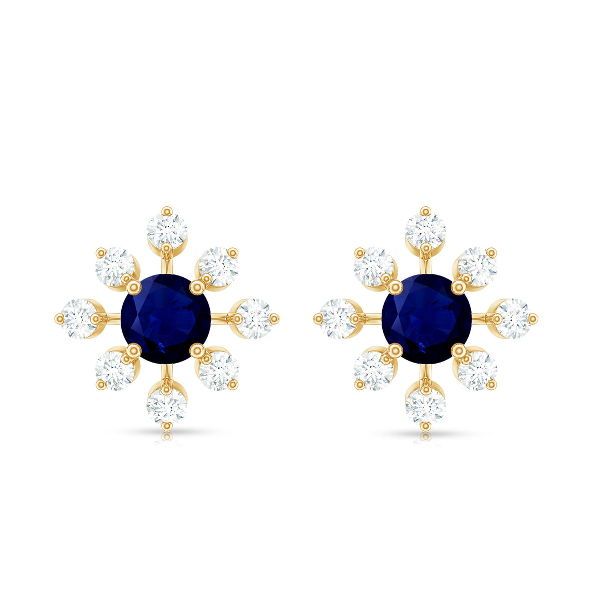 Real Blue Sapphire Snowflake Earrings with Diamond