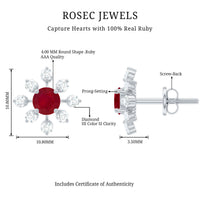 Natural Ruby Flower Stud Earrings with Diamond for Women