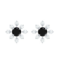 Lab Created Black and White Diamond Flower Stud Earrings