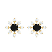 Lab Created Black and White Diamond Flower Stud Earrings