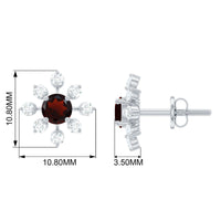 Natural Garnet and Diamond Flower Stud Earrings