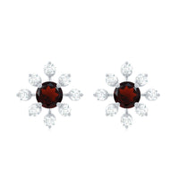 Natural Garnet and Diamond Flower Stud Earrings