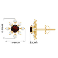 Natural Garnet and Diamond Flower Stud Earrings