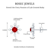 Lab Created Ruby and Diamond Flower Stud Earrings