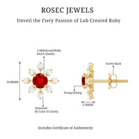 Lab Created Ruby and Diamond Flower Stud Earrings
