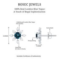 Genuine London Blue Topaz and Diamond Flower Stud Earrings