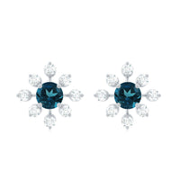 Genuine London Blue Topaz and Diamond Flower Stud Earrings