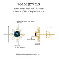 Genuine London Blue Topaz and Diamond Flower Stud Earrings