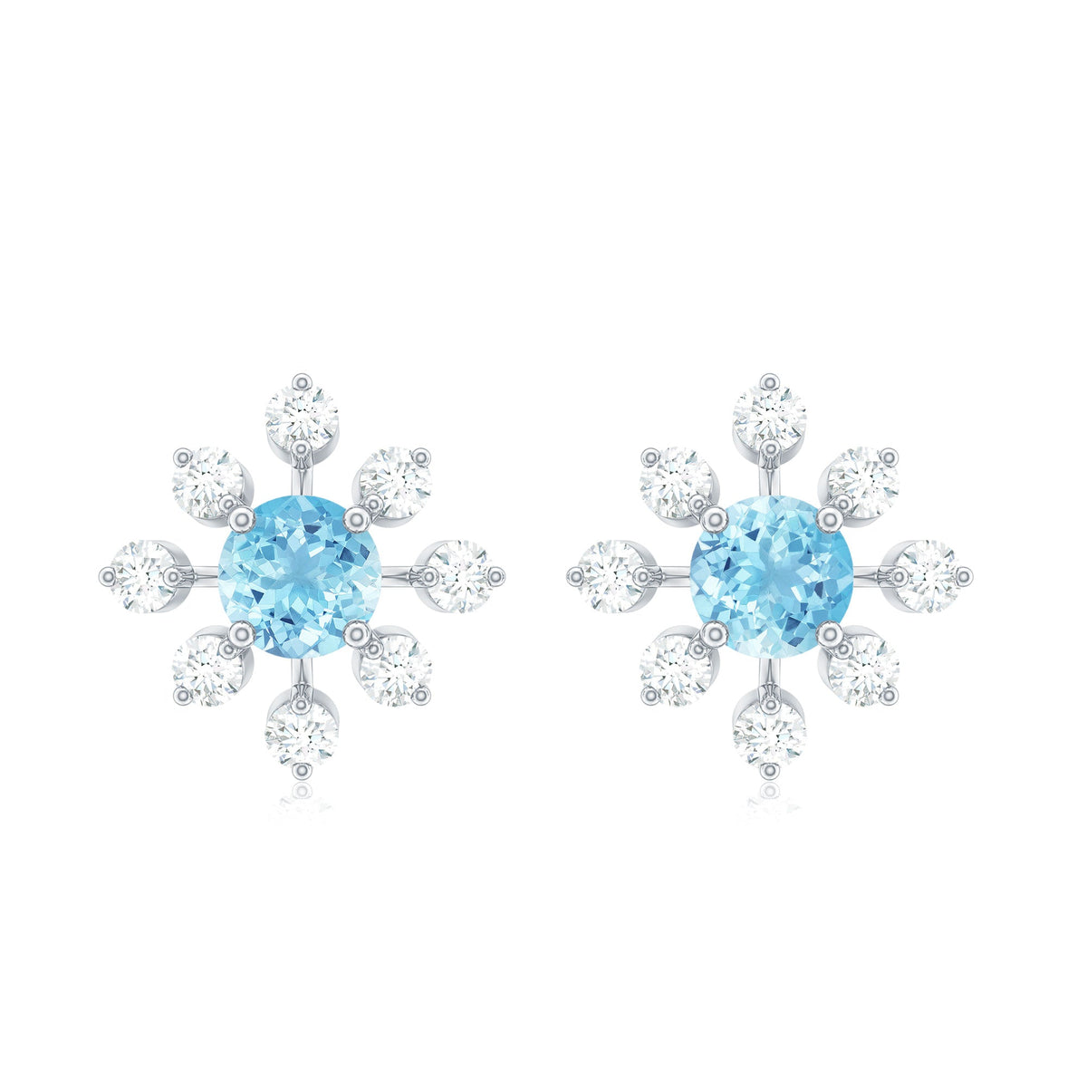 Certified Real Aquamarine Snowflake Earrings with Diamond